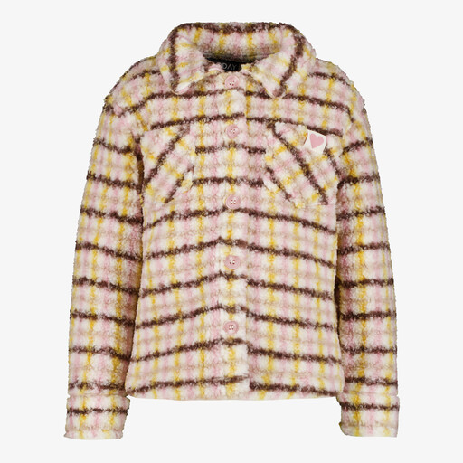 Meisjes teddy shacket met strepen beige roze