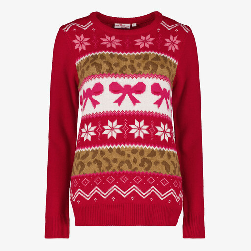 Foute kersttrui dames met print rood