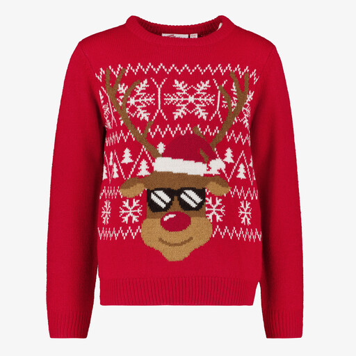 Foute kinder kersttrui met rendier rood
