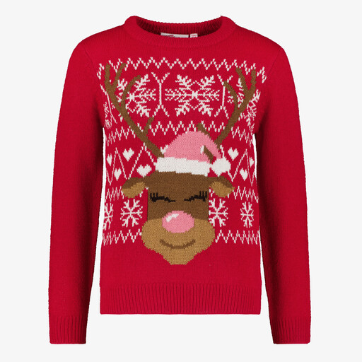 Kinder kersttrui met rendier rood
