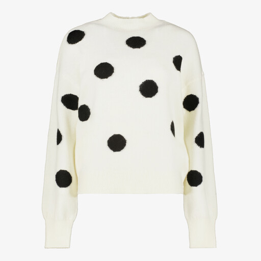 Dames trui wit met zwarte stippen