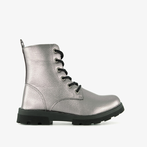 Metallic meisjes veterboots zilverkleurig