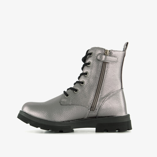 Metallic meisjes veterboots zilverkleurig