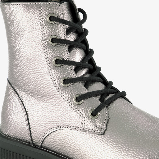 Metallic meisjes veterboots zilverkleurig