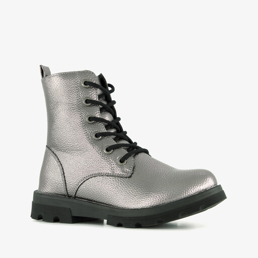 Metallic meisjes veterboots zilverkleurig