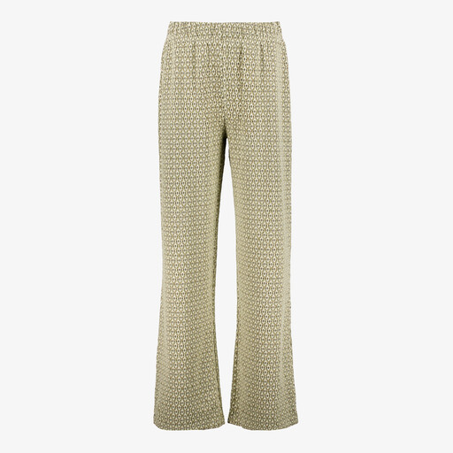 Dames wide leg broek met print groen beige