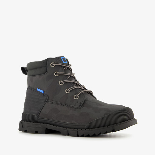 Jongens veterboots met camouflage zwart