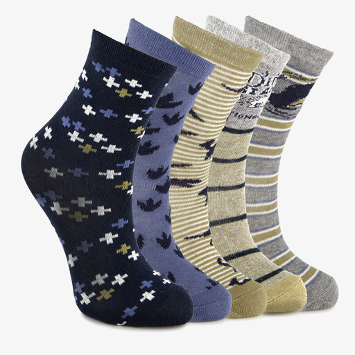 5 paar kindersokken met print blauw