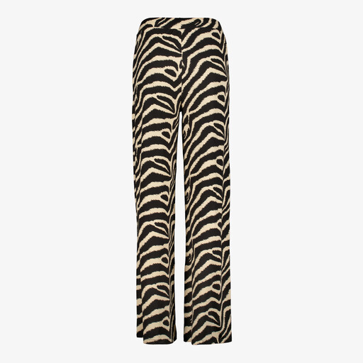 Wide leg dames broek met zebraprint zwart beige