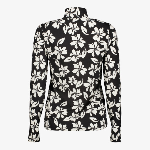 Dames top met bloemenprint zwart wit