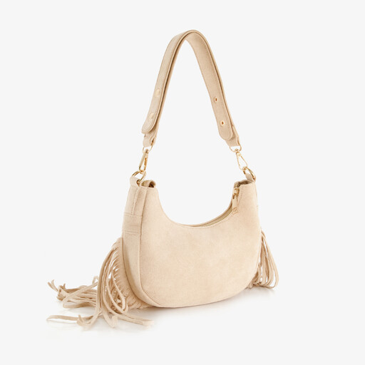 Dames schoudertas met franjes beige