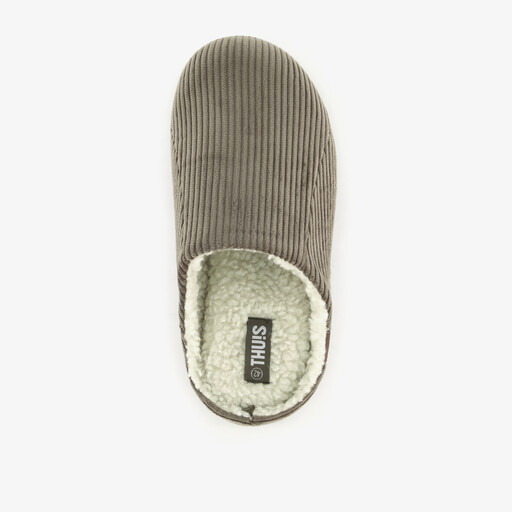 Heren pantoffels ribstof bruin