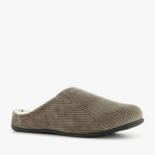 Heren pantoffels ribstof bruin