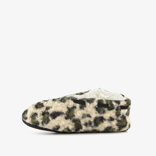 Gevoerde dames pantoffels met panterprint beige groen