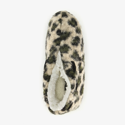 Gevoerde dames pantoffels met panterprint beige groen