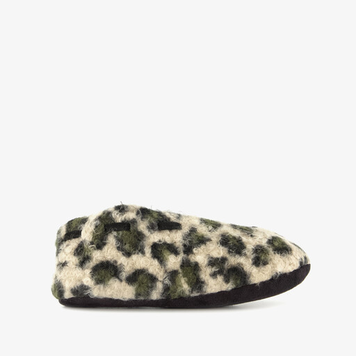 Gevoerde dames pantoffels met panterprint beige groen