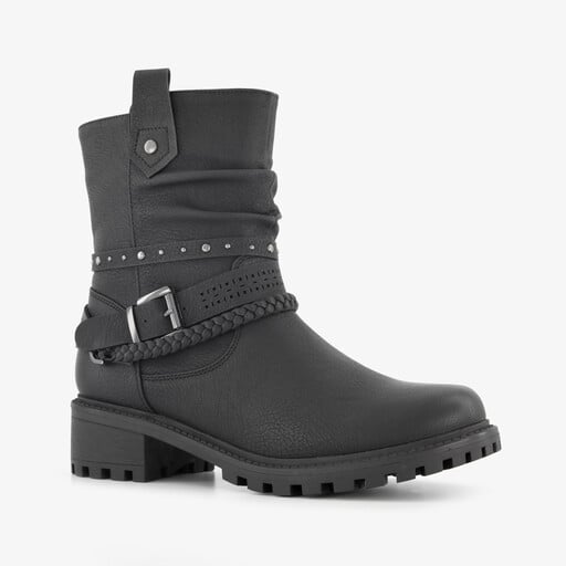Dames boots met sierbandjes zwart