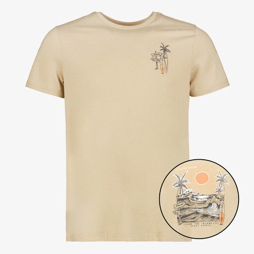 Heren T-shirt met backprint beige
