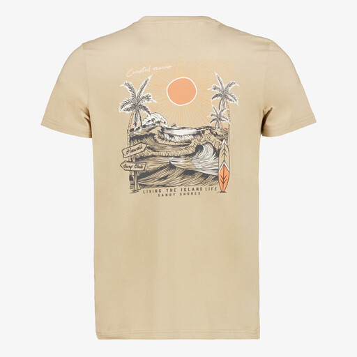 Heren T-shirt met backprint beige