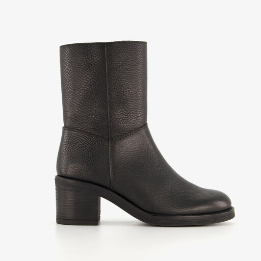 Leren dames enkellaarzen met hak zwart