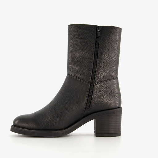 Leren dames enkellaarzen met hak zwart