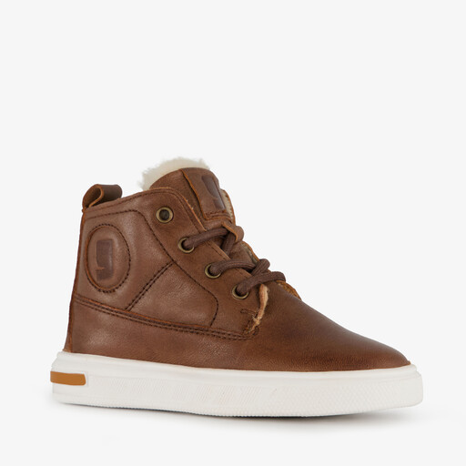 Hoge leren sneakers voor jongens cognac