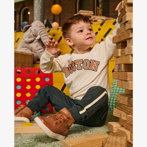 Leren jongens veterboots cognac bruin