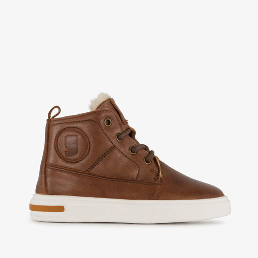 Hoge leren sneakers voor jongens cognac