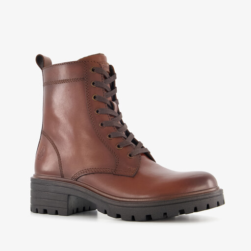 Leren dames veterboots cognac