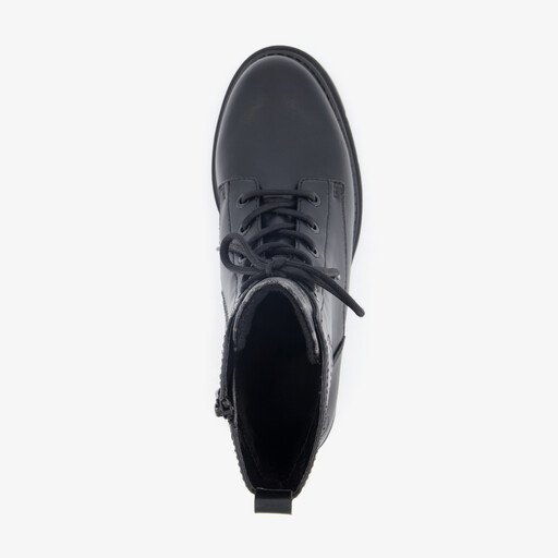 Dames veterboots met luipaardprint zwart