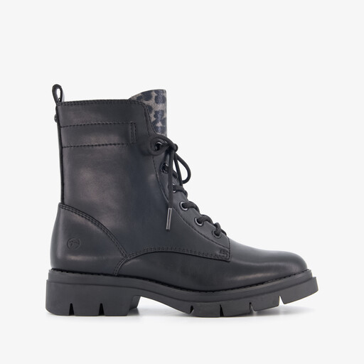 Dames veterboots met luipaardprint zwart