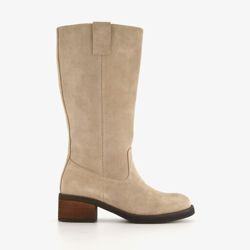 Leren dames laarzen met hak beige