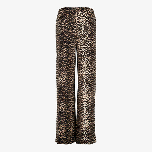 Dames wide leg broek met panterprint bruin