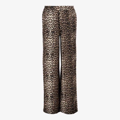 Dames wide leg broek met panterprint bruin