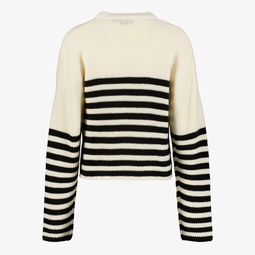 Gebreide meisjes trui met strepen en strikje wit zwart
