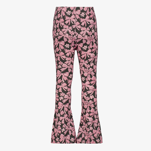 Flared meisjes broek met bloemenprint roze zwart