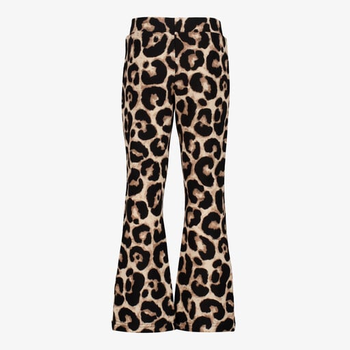 Flared meisjes broek met panterprint beige zwart