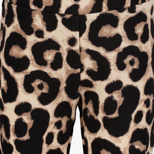 Flared meisjes broek met panterprint beige zwart
