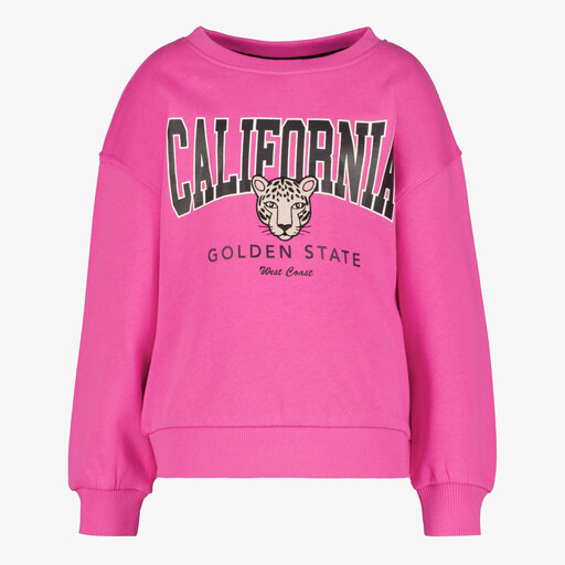 Meisjes sweater met tekst en panterkop roze
