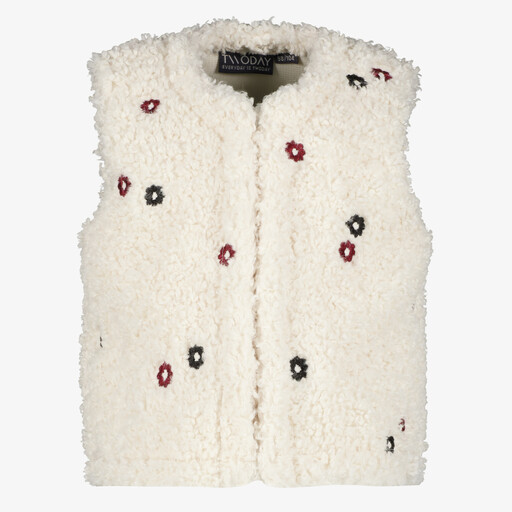 Meisjes teddy gilet met bloemetjes wit