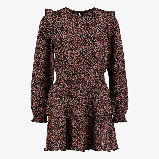 Meisjes jurk met panterprint en ruches