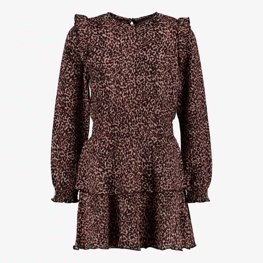 Meisjes jurk met panterprint en ruches