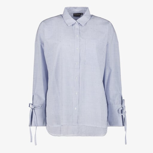 Gestreepte dames blouse strass steentjes blauw