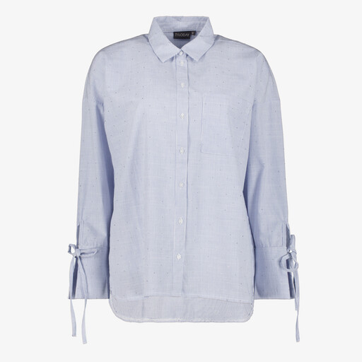 Gestreepte dames blouse strass steentjes blauw