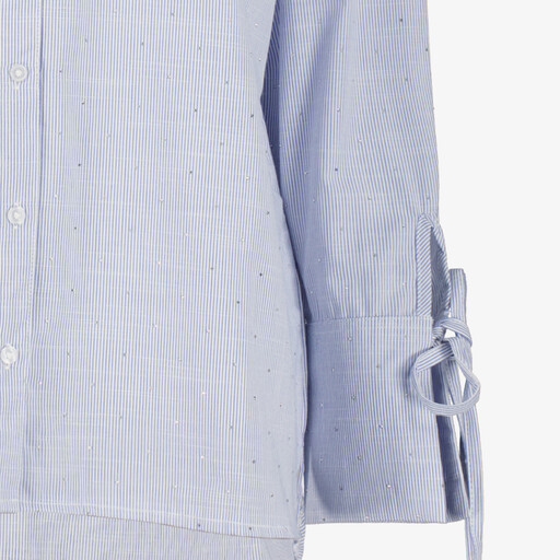 Gestreepte dames blouse strass steentjes blauw
