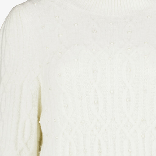 Gebreide dames trui met parels wit