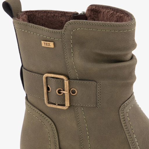 Dames enkellaarsjes met gesp kaki