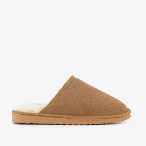 Suede heren pantoffels cognac