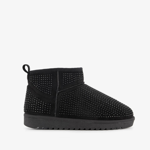 Dames enkellaarsjes met strass steentjes zwart