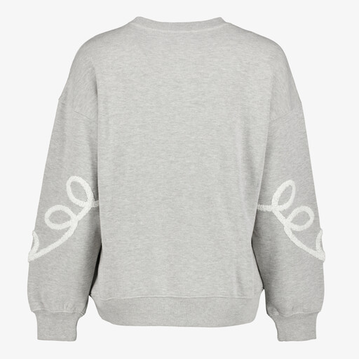 Dames sweater met borduursels grijs wit
